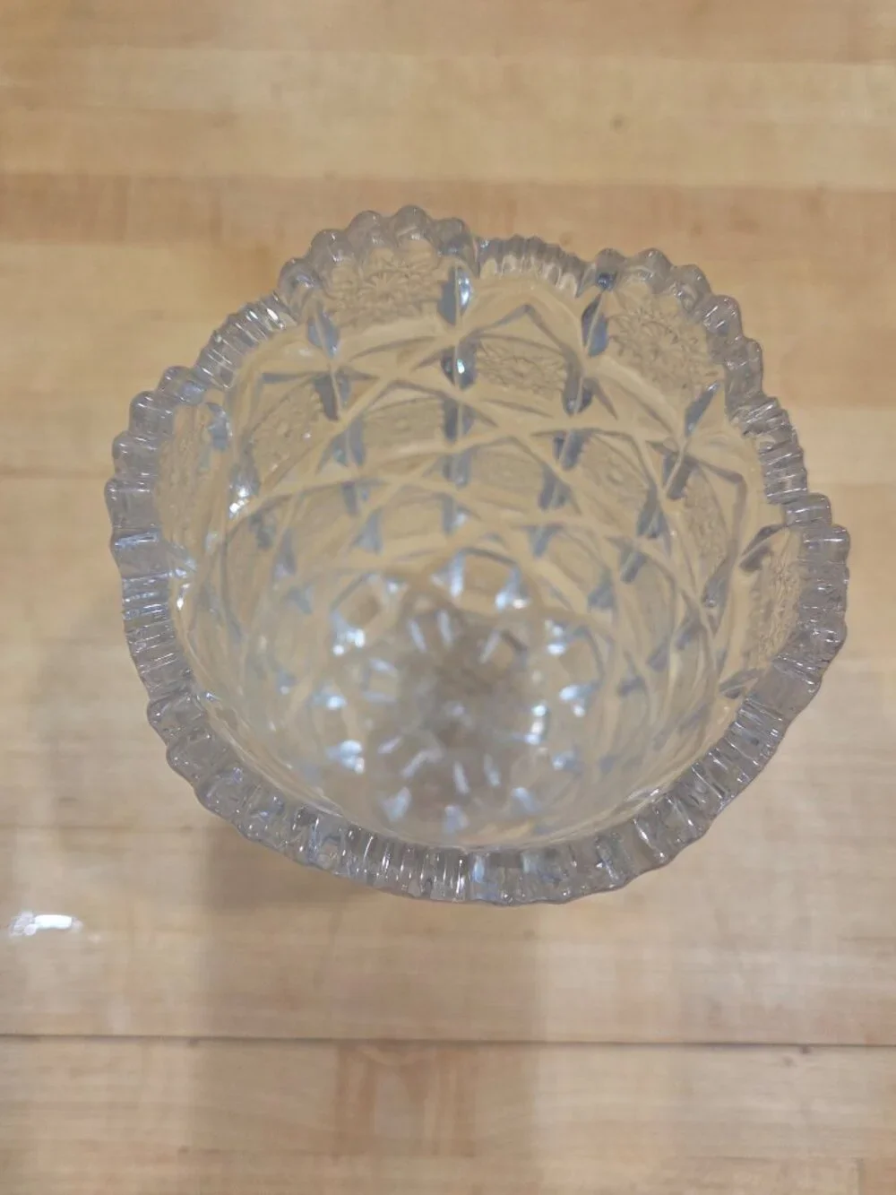 Vintage Imperial Glass Clear Daisy and Button Footed Vase 8 Inch